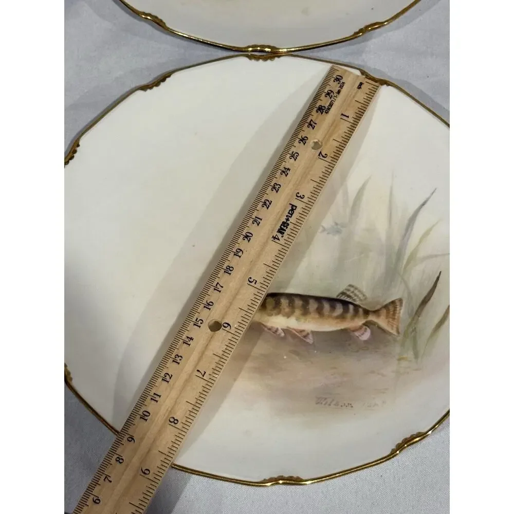 Royal Doulton Pountney Bros Bristol Hand Painted Fish Plates Set 8 Artist Signed